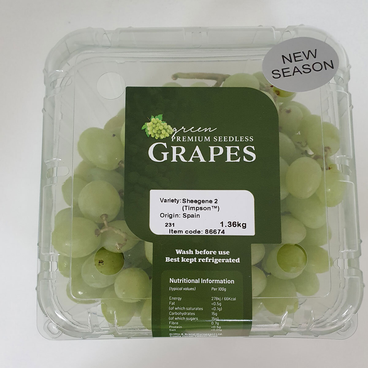 Seedless Green Grapes, 1.36 kg