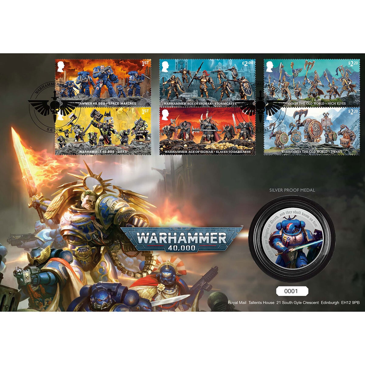 Official Limited Edition Warhammer 40,000 Medal Cover by Royal Mail.