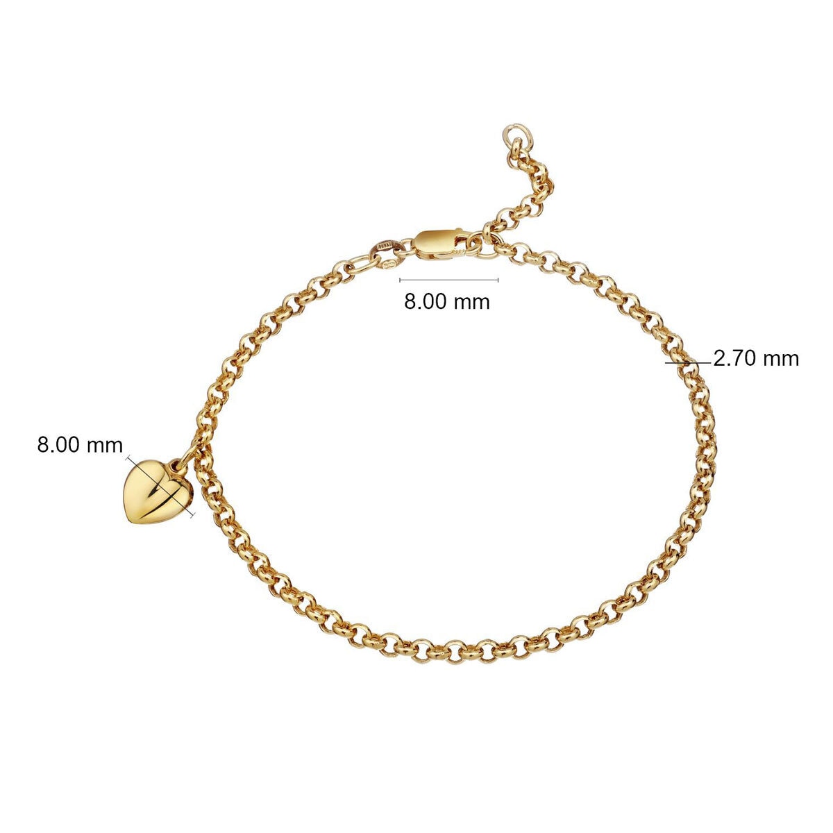 14ct Yellow Gold Heart Charm Bracelet