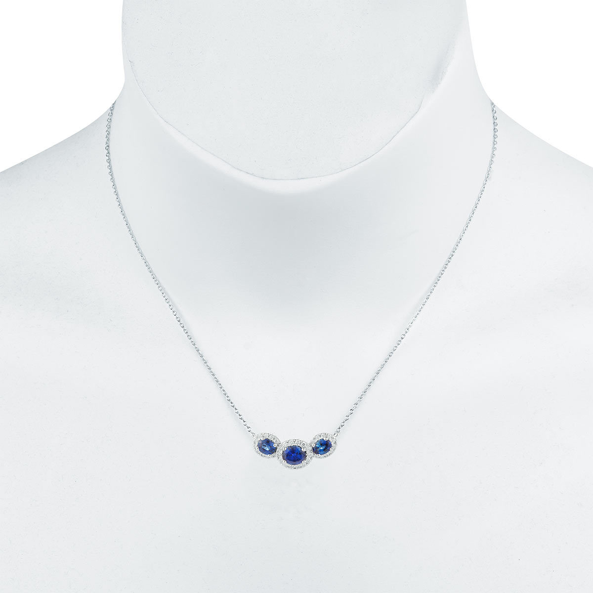 0.70ctw Oval Cut Blue Sapphire and Diamond Pendant, 18ct White Gold ...