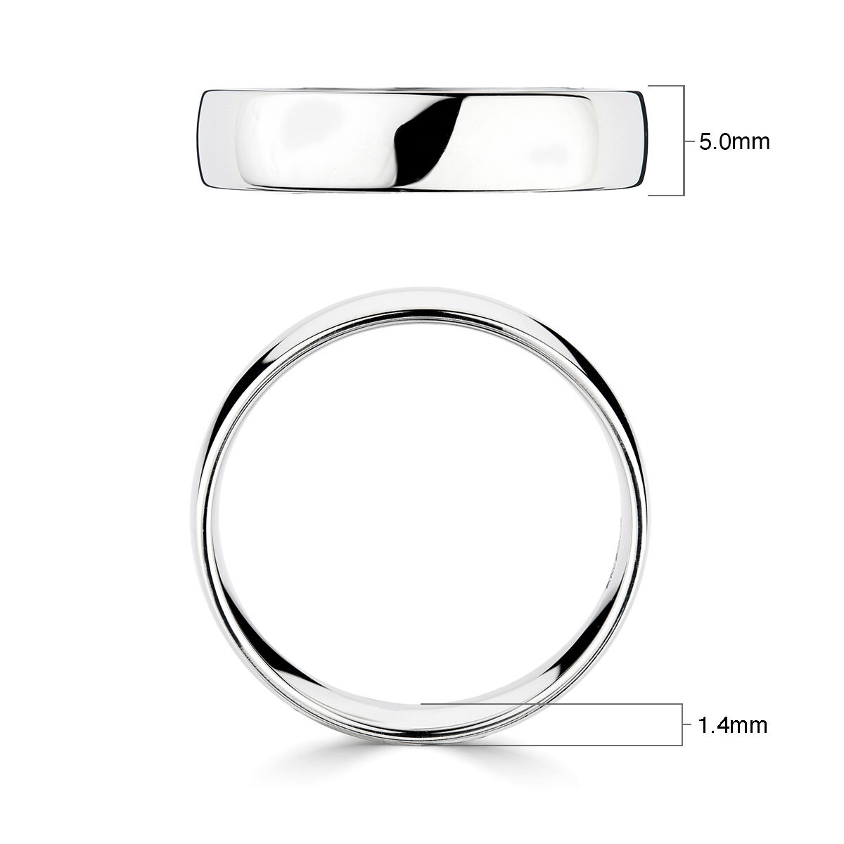 5.0mm Basic Light Court Wedding band. 18ct White Gold