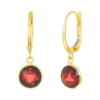 Round Cut Garnet Earrings, 14ct Yellow Gold