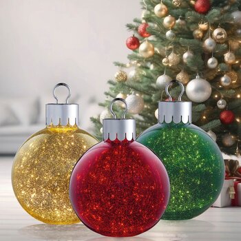 15.7 Inches (1.3ft) Glass Oversized Ornaments with 60 LED Lights Assortment