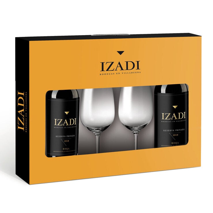 Izadi Reserva Privada 2 Bottle & Glasses Gift Pack, 2 x 75cl Izadi Reserva Privada 2 Bottle & Glasses Gift Pack, 2 x 75cl