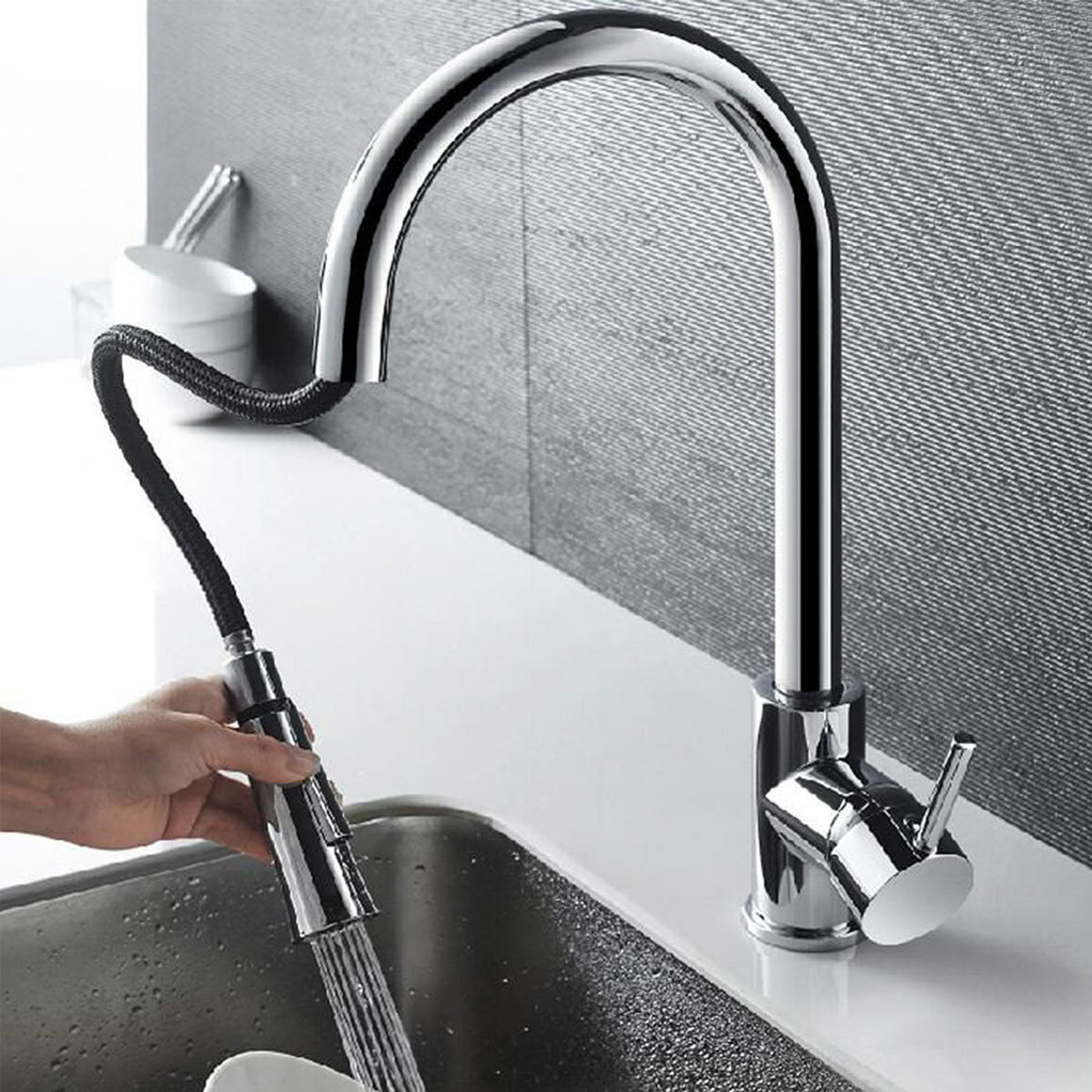 Deva Pendle Kitchen Pull Out Sink Mixer Tap In Chrome - Modern Single Lev