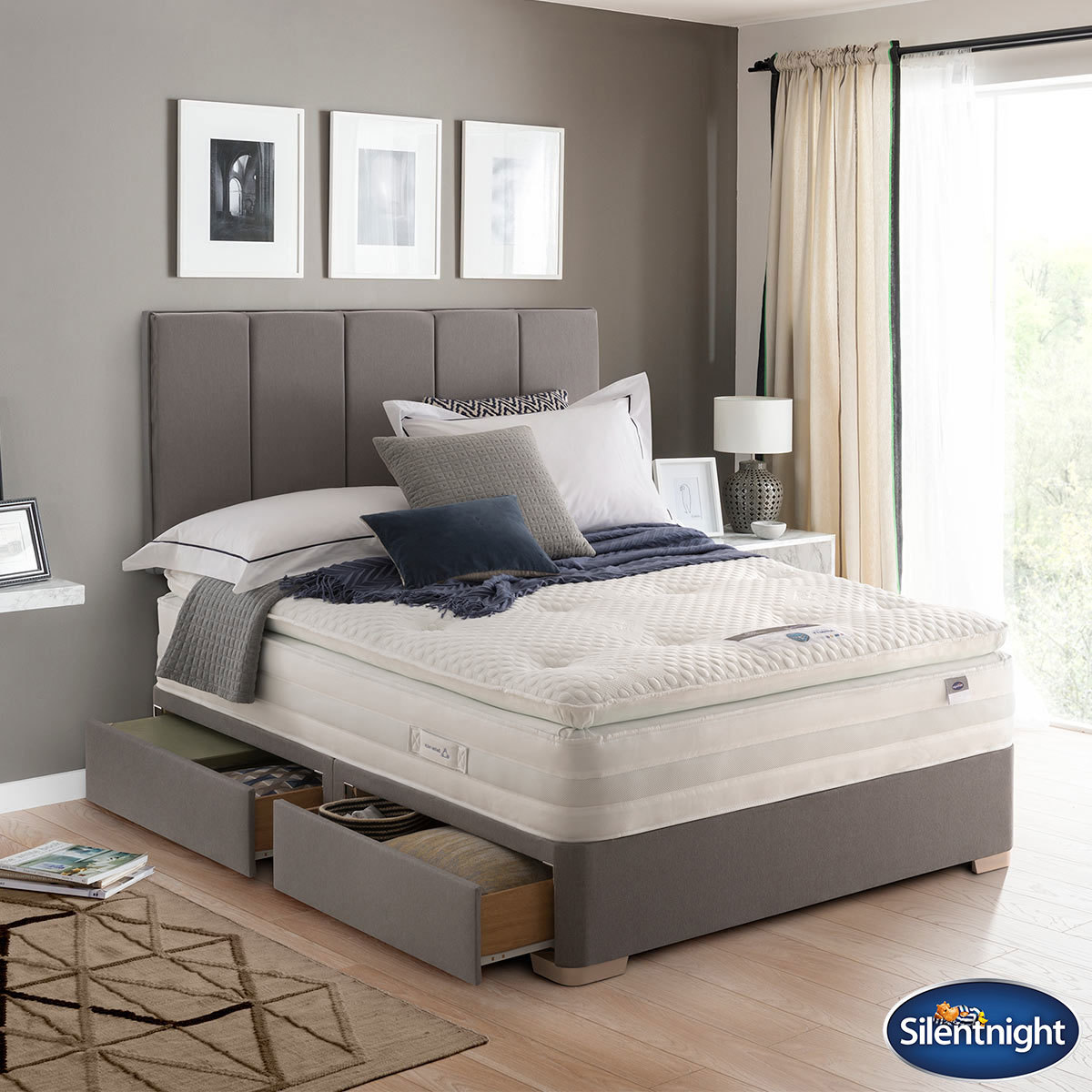 Silentnight Geltex 1850 Mattress & Grey Divan Bed Set in 4 Sizes