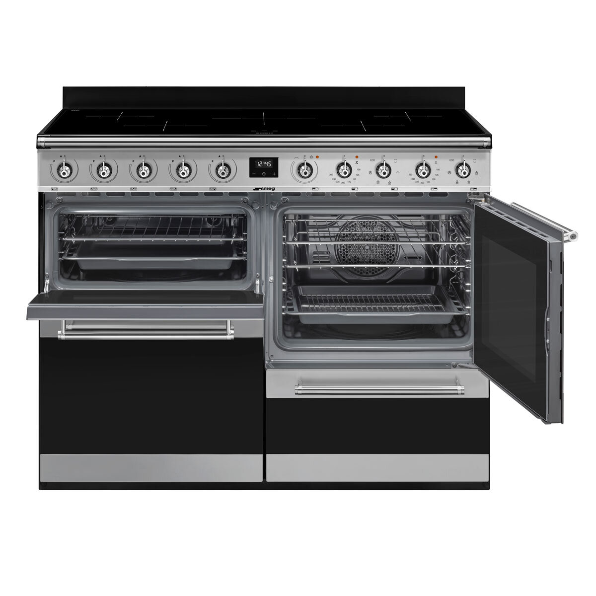 491357_2 Smeg SYD4110I-1 110cm Symphony Electric Cooker Eclipse Glass with Open Over Doors