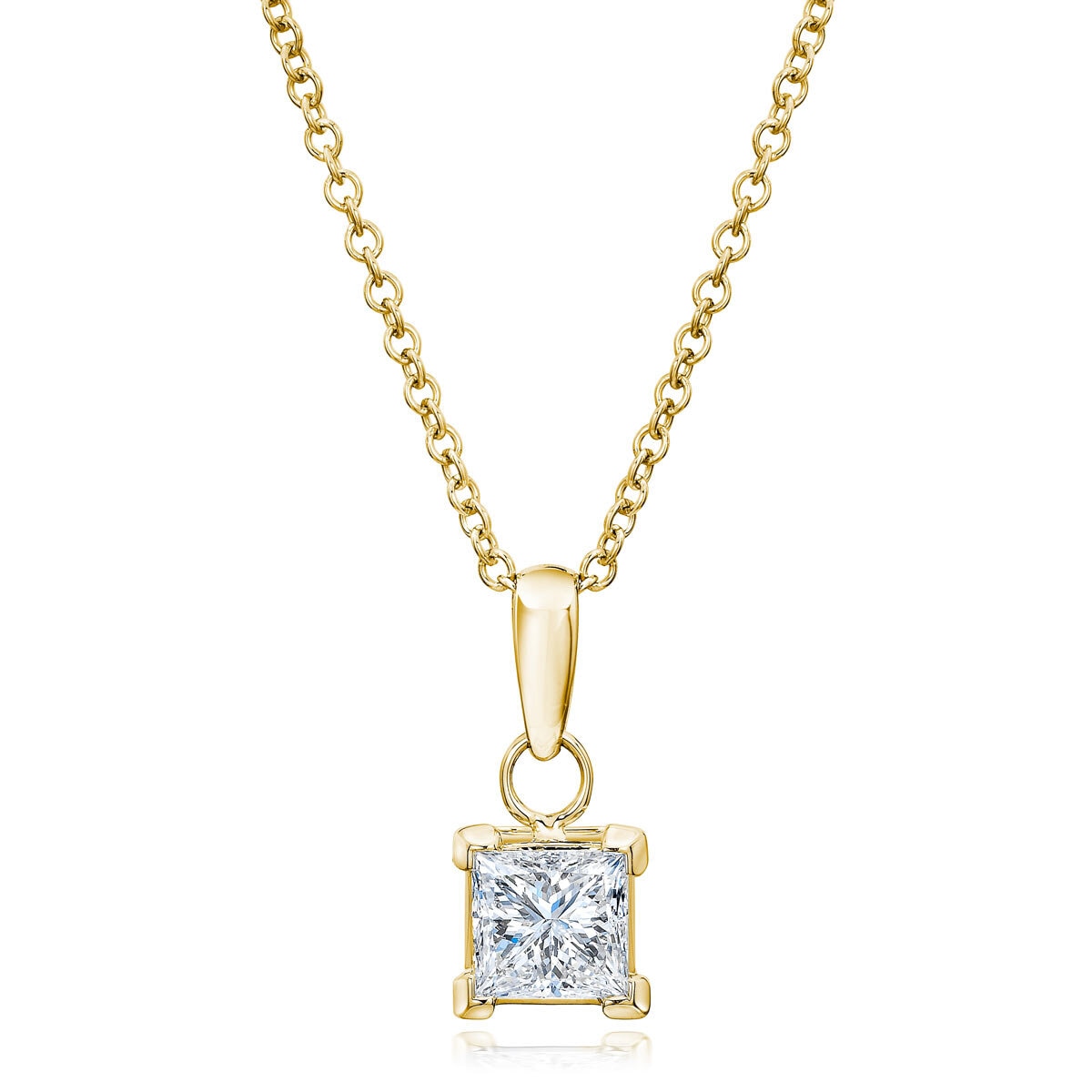 0.5ct Princess Cut Diamond Pendant, 18k Yellow Gold