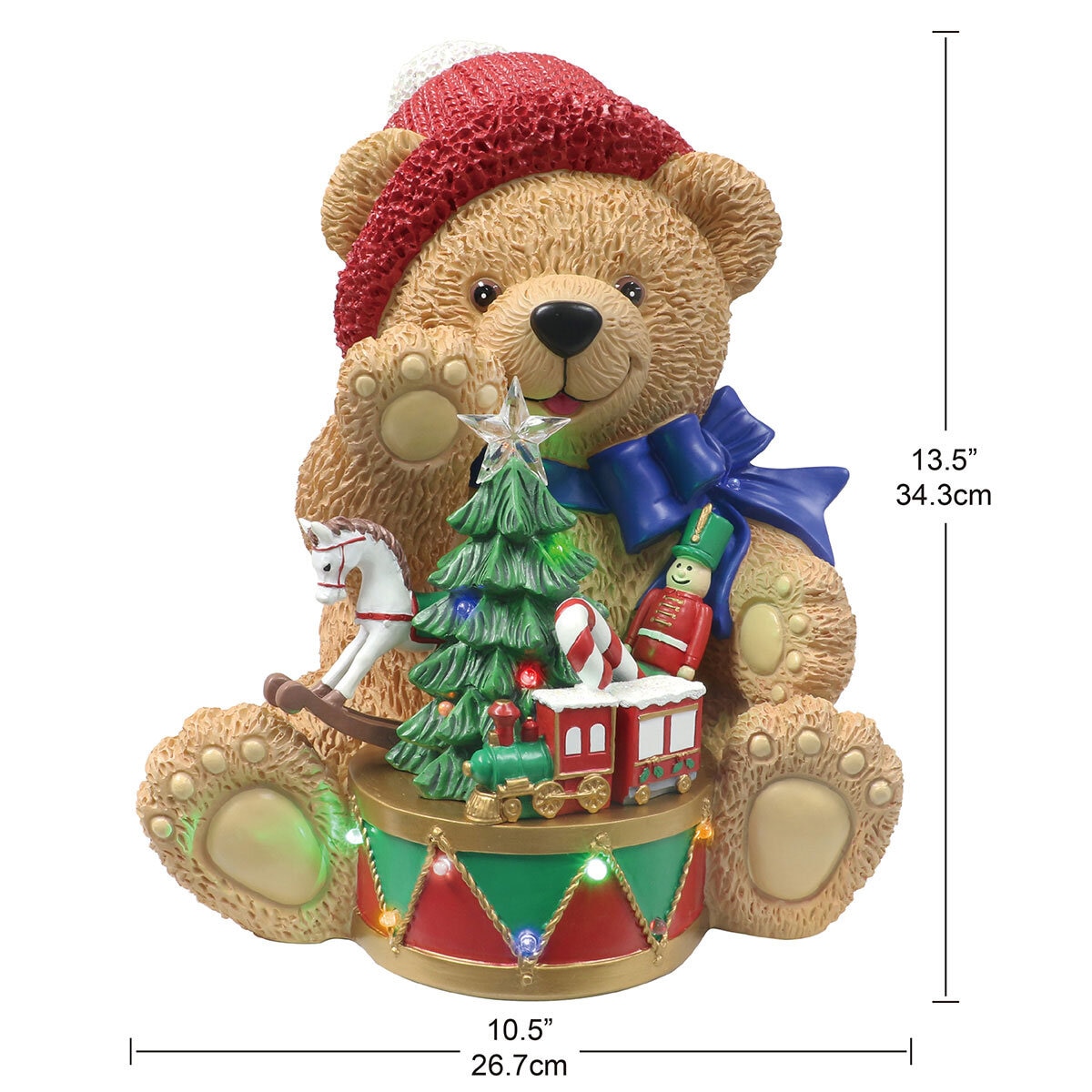 1.1ft (0.33m) Resin Teddy Bear with Drum with 14 LED Lights