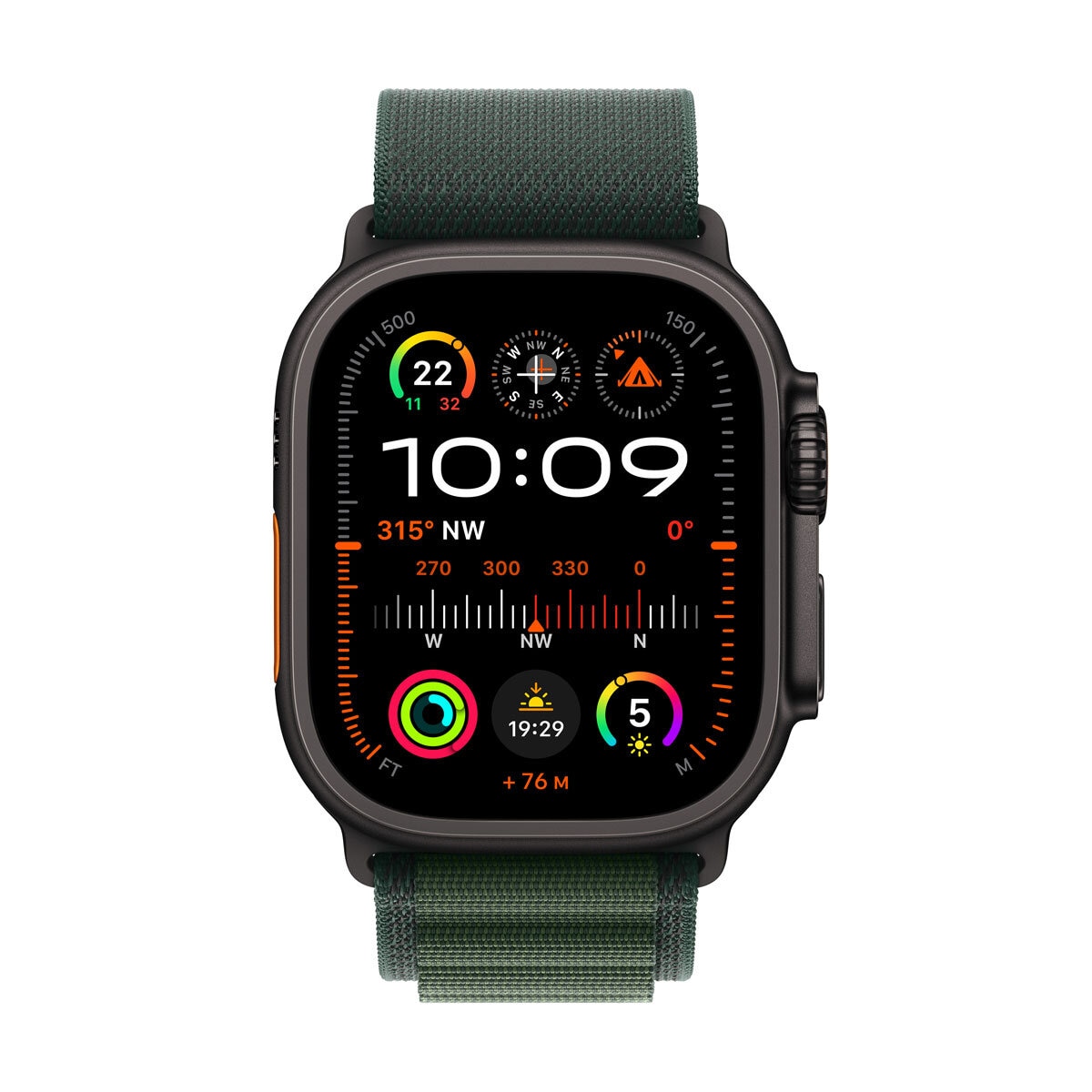 Apple Watch Ultra 2 GPS + Cellular, 49mm Titanium Case with Green Alpine Loop - Medium, MX4R3QA/A