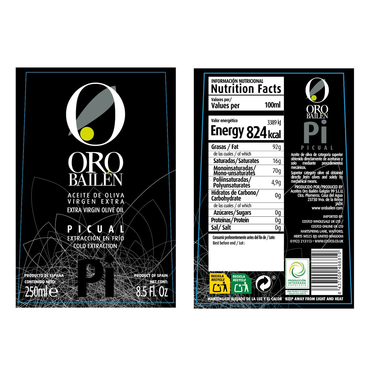 Oro Bailen Extra Virgin Olive Oil Variety Pack, 4 x 250ml