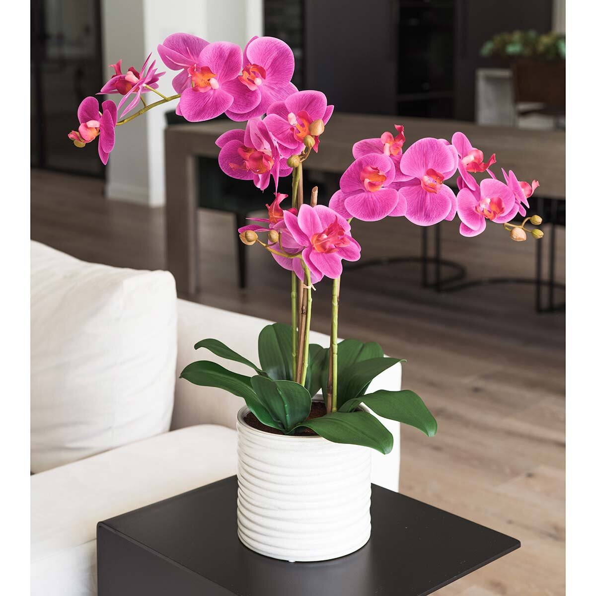 Artificial Orchid in Ribbed Ceramic Pot, Pink