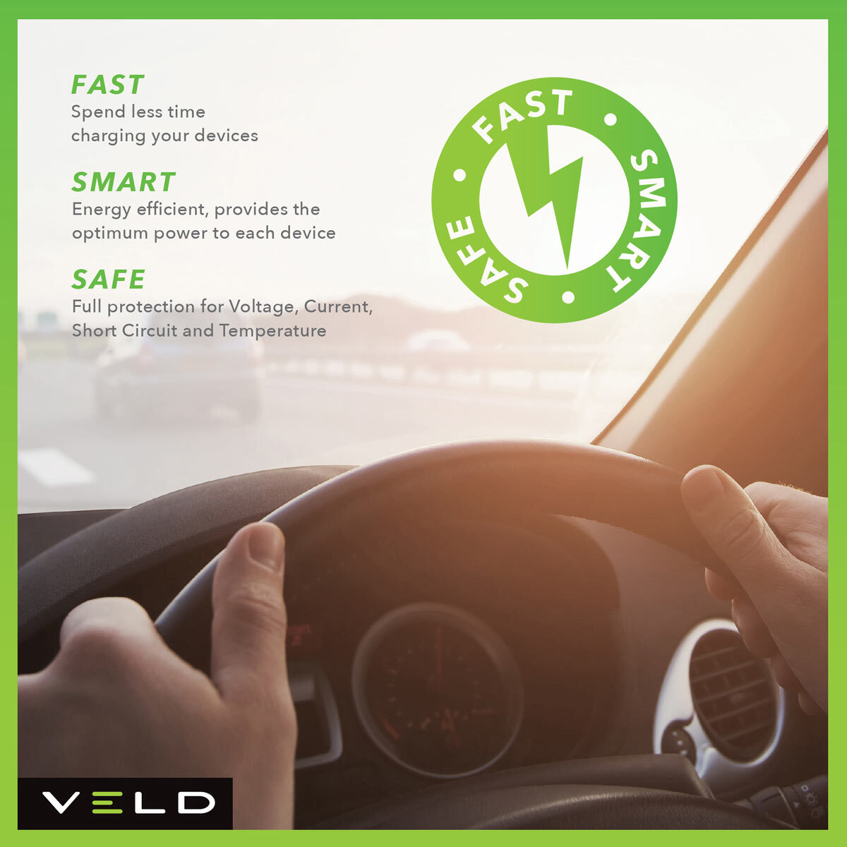 Buy Veld Travel Bundle: 2 Port Super Fast Travel Charger, Super Fast in Car Charger USB Port & USB Type C with Super Fast Cable (USB to Lightning) x 1M at Costco.co.uk