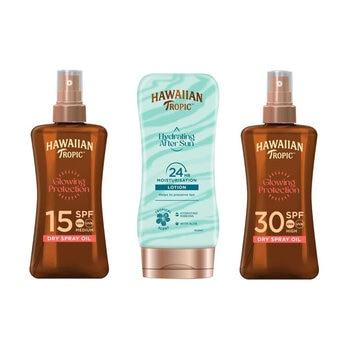 Hawaiian Tropic, Sun Oil Set, 200ml SPF 15 & 200ml SPF 30 Dry Oil Spray and 180ml Hydrating After Sun Lotion Hawaiian Tropic, Sun Oil Set, 200ml SPF 15 & 200ml SPF 30 Dry Oil Spray and 180ml Hydrating After Sun Lotion