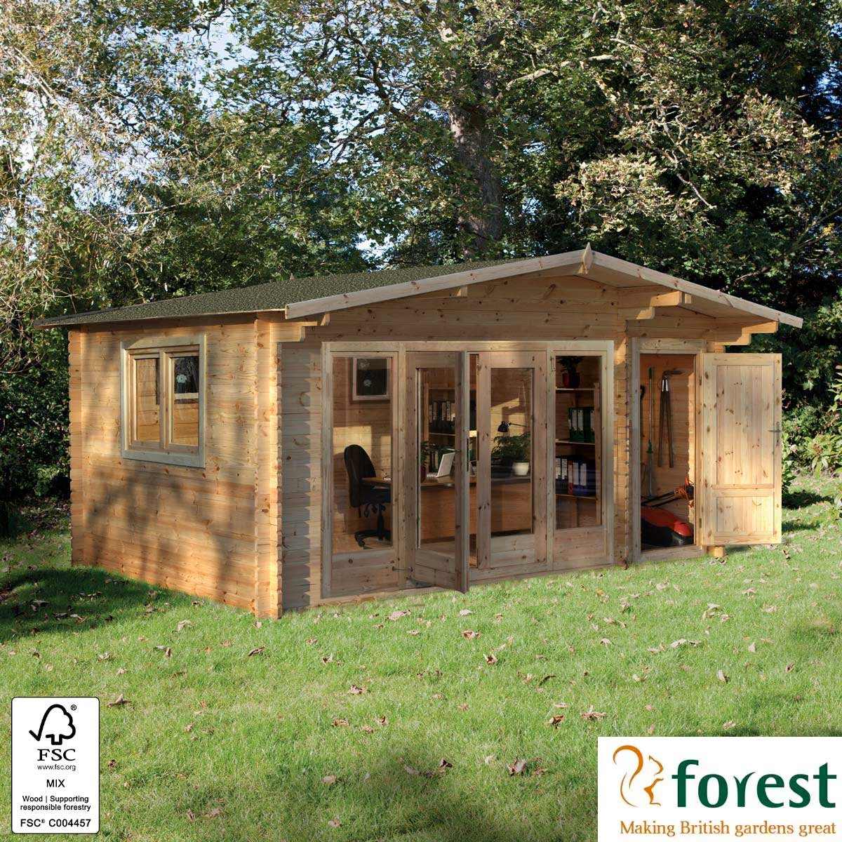 Installed Forest Garden Kimbrey 45mm Log Cabin 17ft x 13ft 8" (5.2 x 4.2 m)