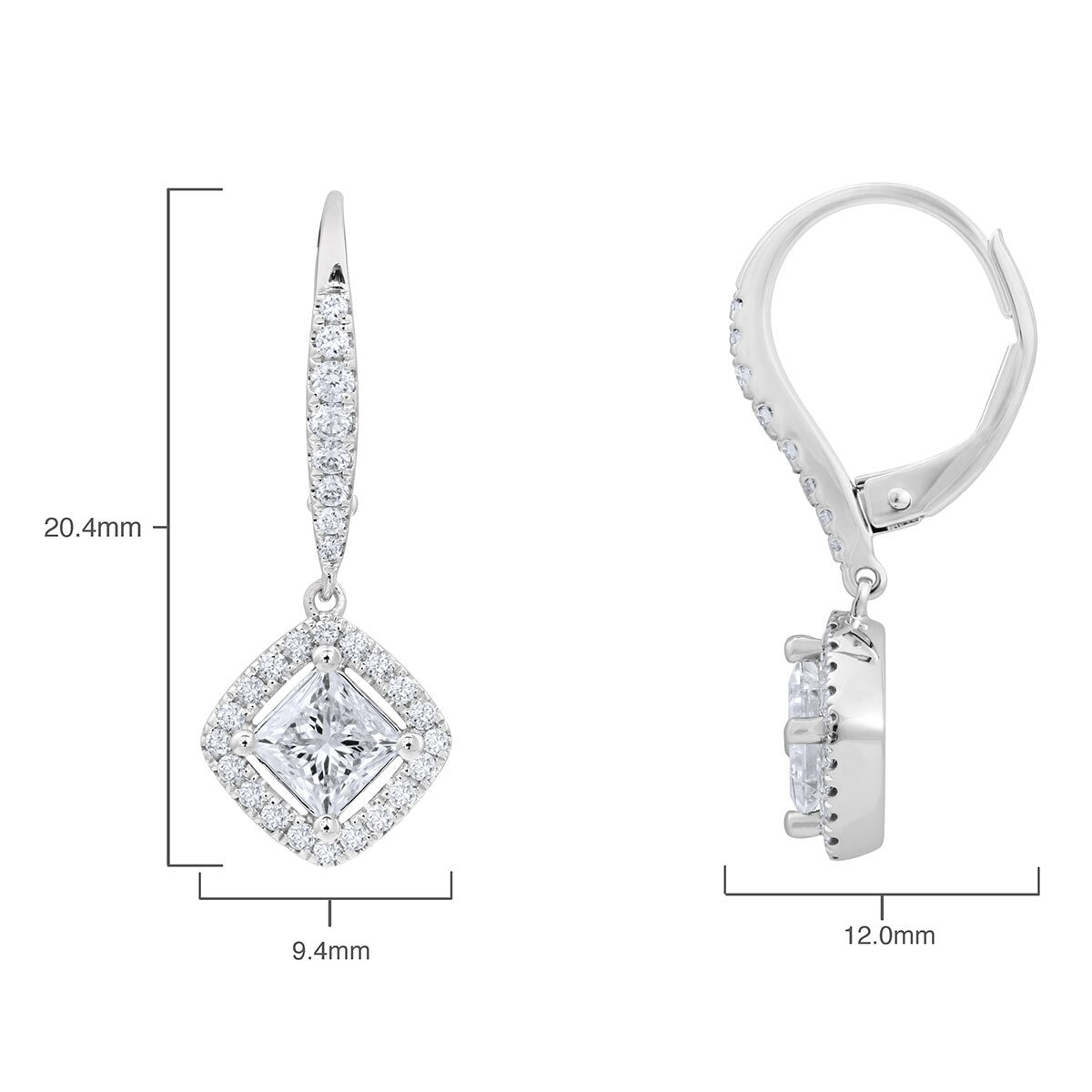 1.38ctw Princess Cut Diamond Halo Earrings, 18ct White Gold