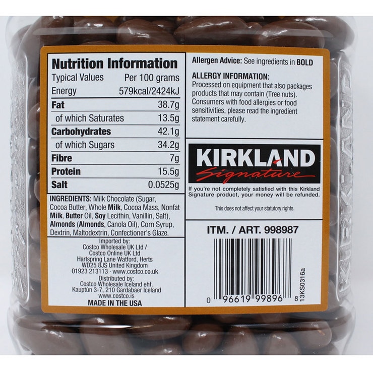 Kirkland Signature Milk Chocolate Almonds, 1.36kg Costco UK