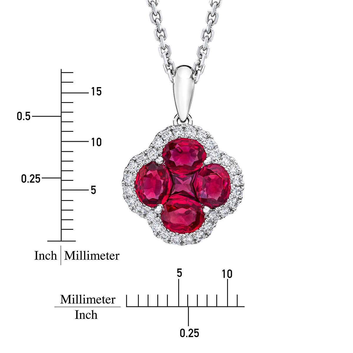 Oval & Princess Cut Ruby & 0.13ctw Diamond Pendant, 14ct White Gold