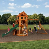 Lifestyle image of children playing on the Backyard Discovery Atlantis Swingset Playcentre Lifestyle image of children playing on the Backyard Discovery Atlantis Swingset Playcentre