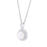 9-10mm Cultured Freshwater White Pearl & 1.15ctw Diamond Necklace, 14ct White Gold