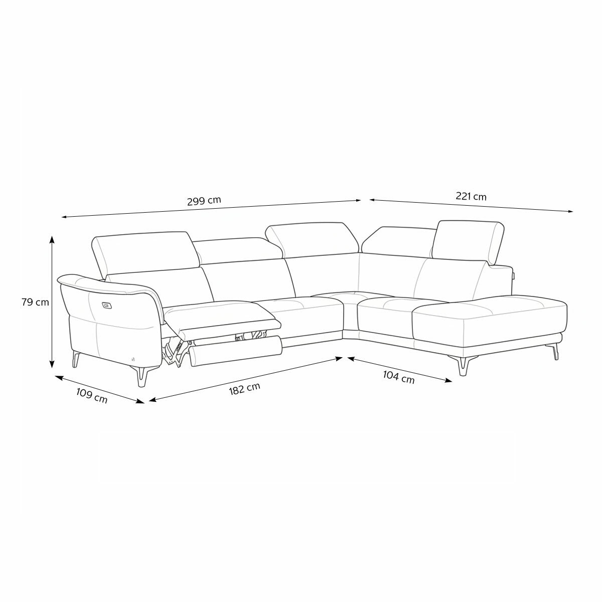 Nicoletti Charleston Blue Leather Power Reclining Corner Sofa with Chaise in 2 Configurations Nicoletti Charleston Blue Leather Power Reclining Corner Sofa with Chaise in 2 Configurations