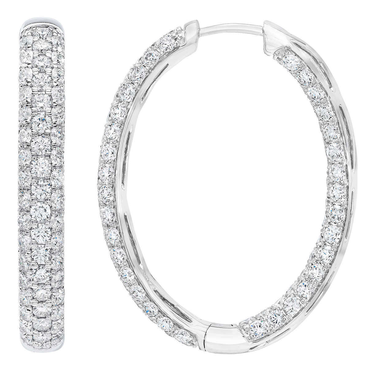 5.00ctw Round Brilliant Cut Diamond Inside & Out Hoop Earrings, 14ct White Gold