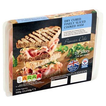 Premier Deli Dry Cured Finely Sliced Ham, 2 x 250g