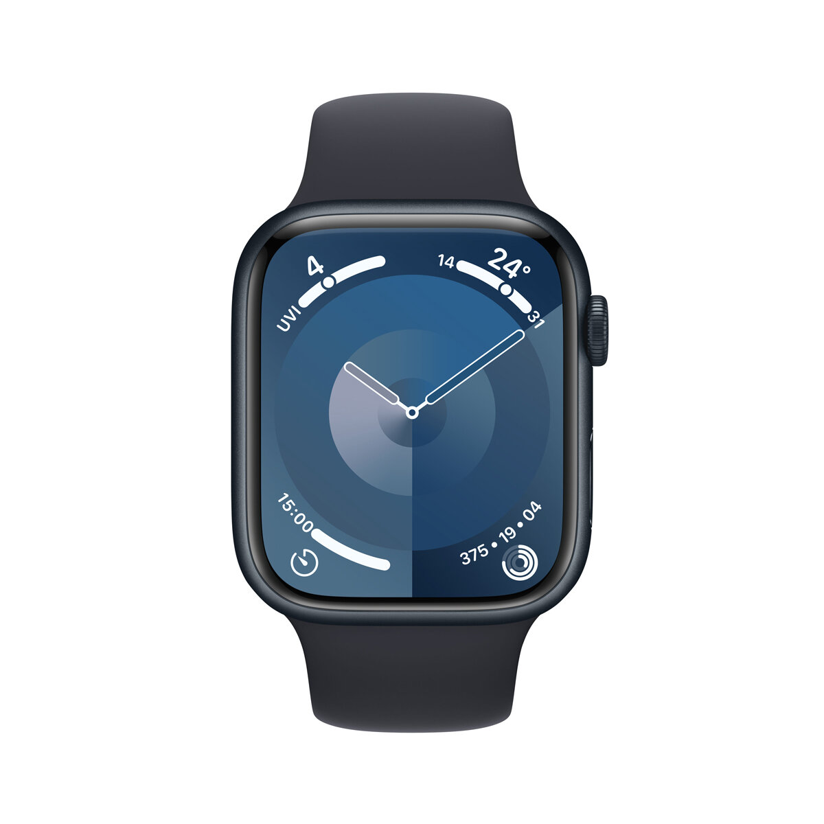 Apple Watch Series 9 Cellular, 45mm Midnight Aluminium Case with Midnight Sport Band S/M, MRMC3QA/A