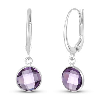 Round Cut Amethyst Earrings, 14ct White Gold