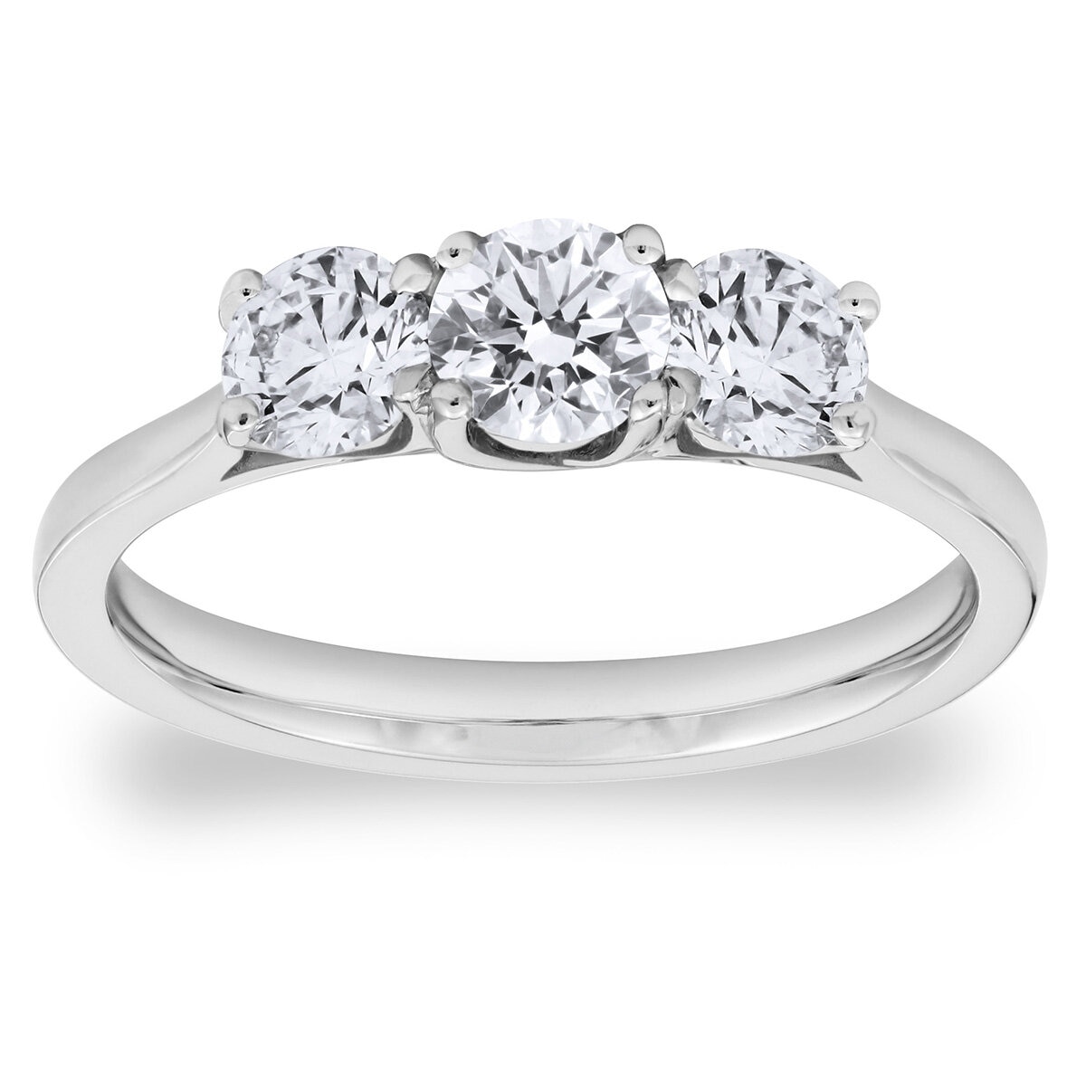 1.00ctw Round Brilliant Cut Diamond 3 Stone Ring, 18ct White Gold