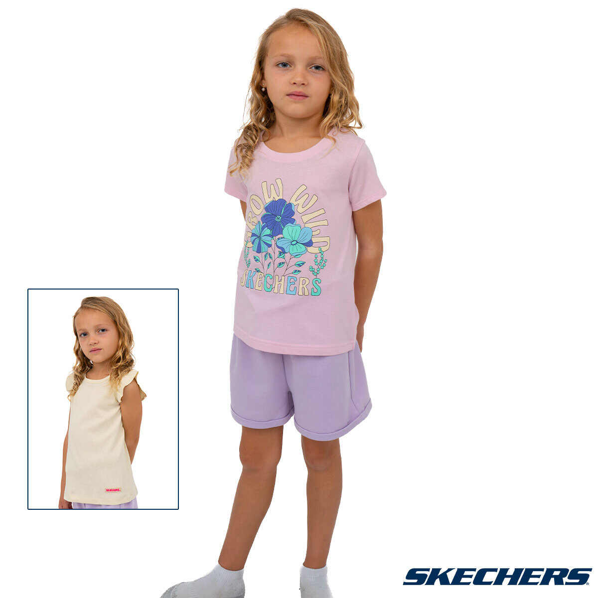 Skechers Kids 3 Piece Set with x2 T-Shirts and x1 Short in 4 Colours & 6 Sizes