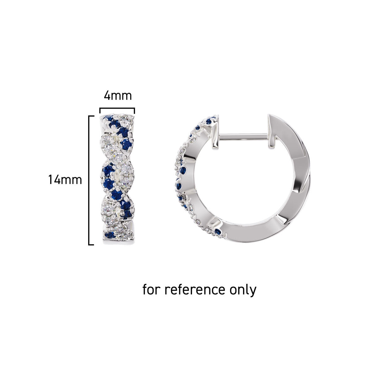 Round Cut Blue Sapphire & 0.18ctw Diamond Hoops, 14ct White Gold