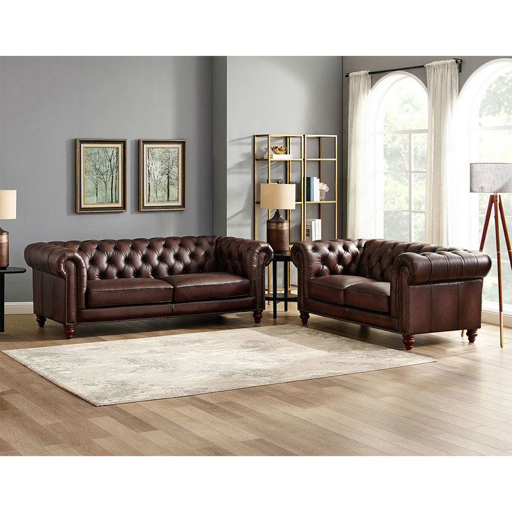 Allington 2 Seater Brown Leather Chesterfield Sofa | Costco UK