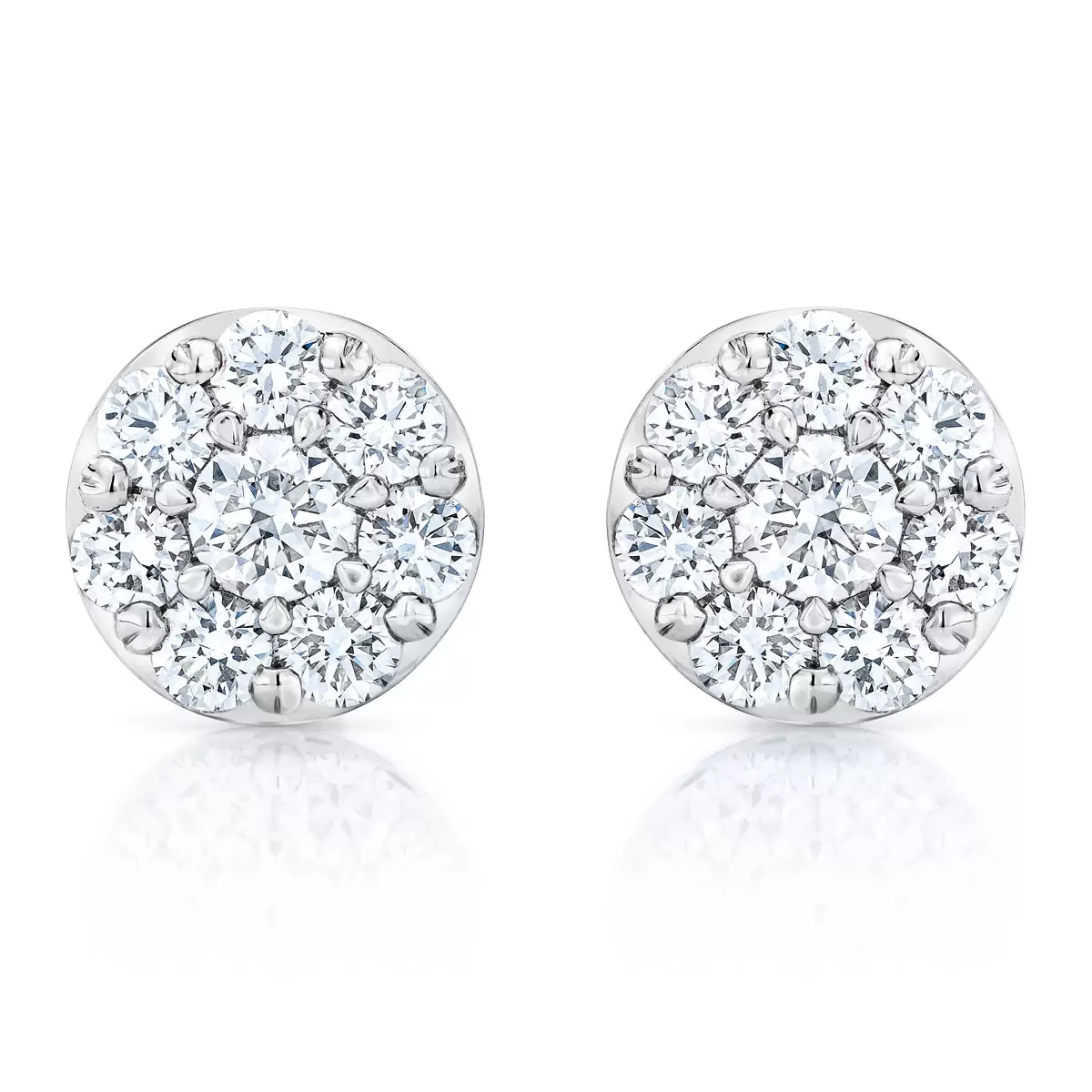 1.50ctw Cluster Stud Diamond Earrings, 14ct White Gold