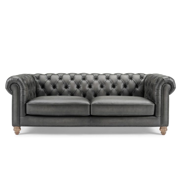 Allington 3 Seater Grey Leather Chesterfield Sofa | Costco UK