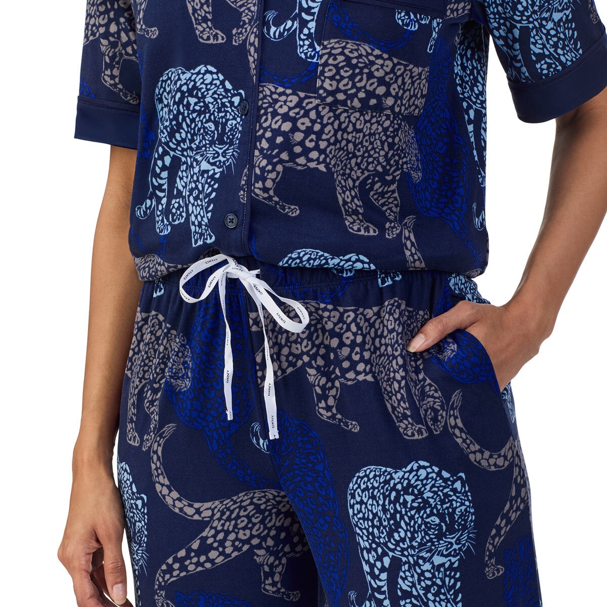 DKNY Ladies Notch Collar 3 Piece PJ Set in Animal Print DKNY Ladies Notch Collar 3 Piece PJ Set in Animal Print