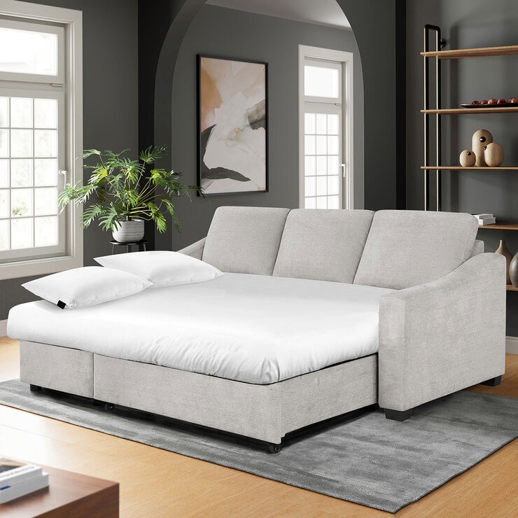 Coddle Aria Beige Fabric Convertible Sofa Bed with Chaise Coddle Aria Beige Fabric Convertible Sofa Bed with Chaise