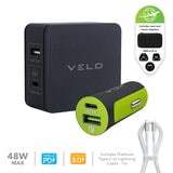 Buy Veld Travel Bundle: 2 Port Super Fast Travel Charger, Super Fast in Car Charger USB Port & USB Type C with Super Fast Cable (USB to Lightning) x 1M at Costco.co.uk