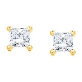 0.50ctw Princess Cut Diamond Stud Earrings, 18ct Yellow Gold