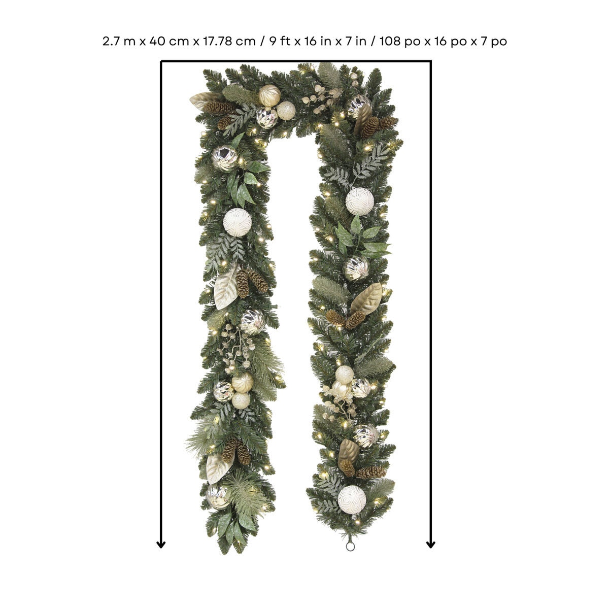 Buy 9ft Decorated Garland Gold Dimensions Image at costco.co.uk