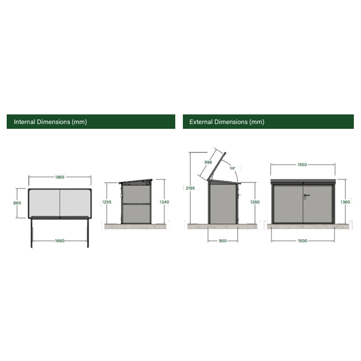 Stone Garden 6ft 2" x 2ft 9" (1.9 x 0.9m) 3,000 Litre Horizontal Storage Shed in Two Colours