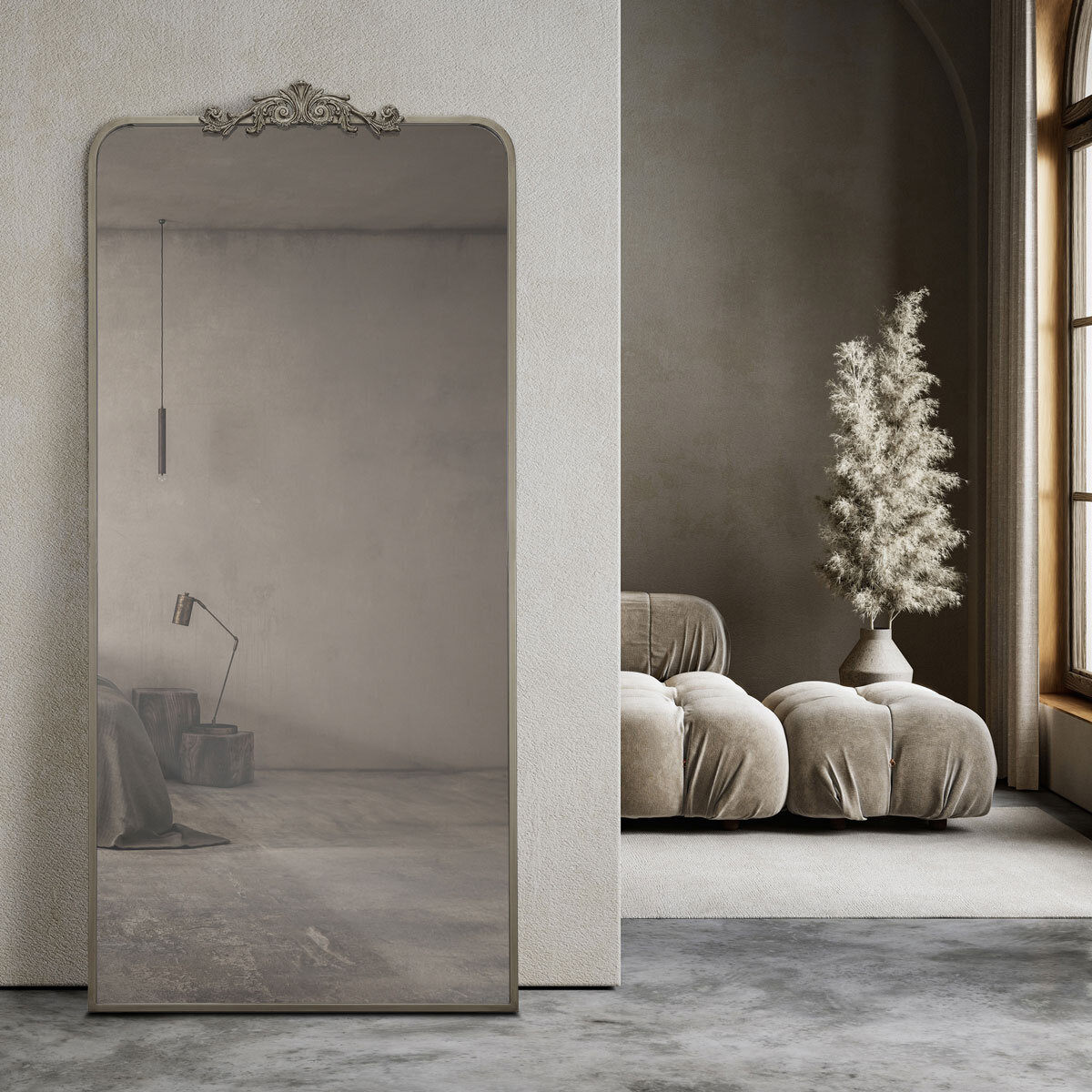 Ravena Silver Leaner Floor Mirror, 76 x 165 cm