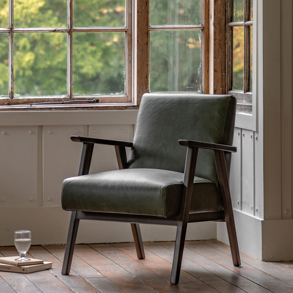 Gallery Neyland Green Leather Armchair