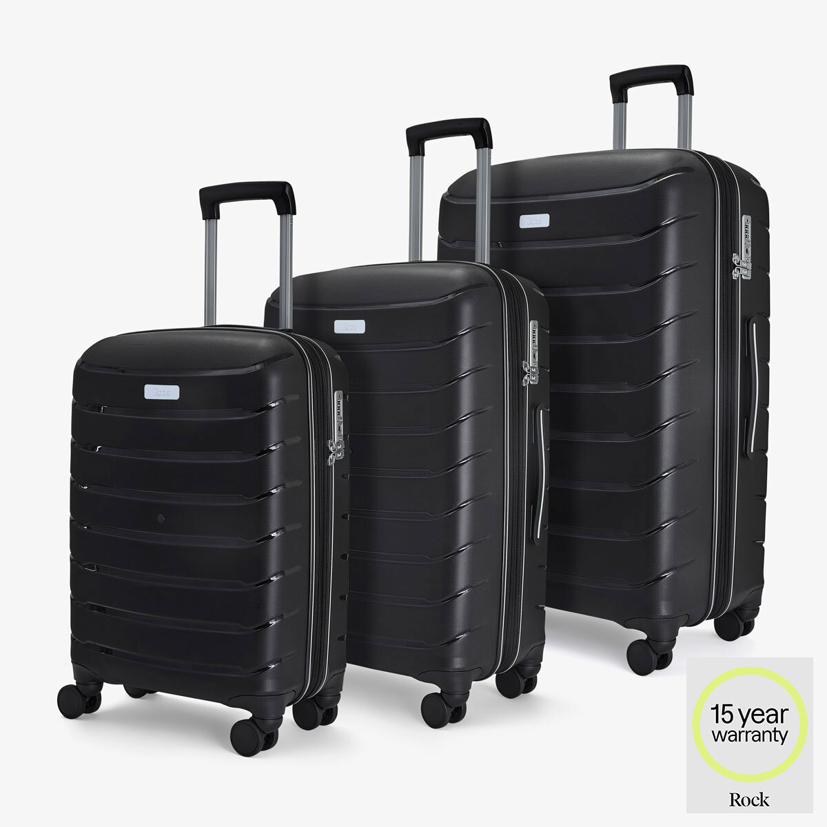 Rock Prime 3 Piece Hardside Luggage Set in Black Costco UK