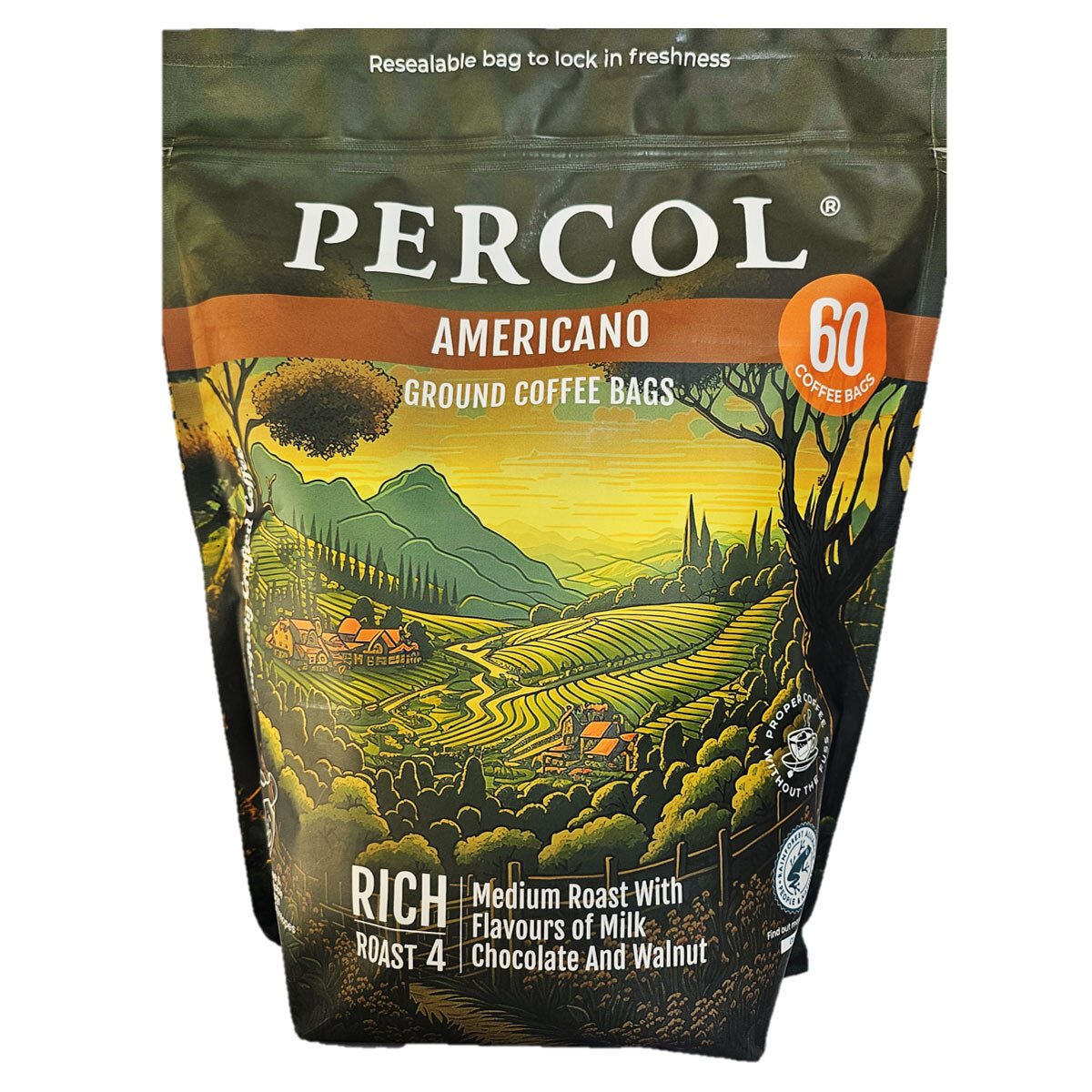 Percol Americano Medium Roast Coffee Bags, 60 x 8g