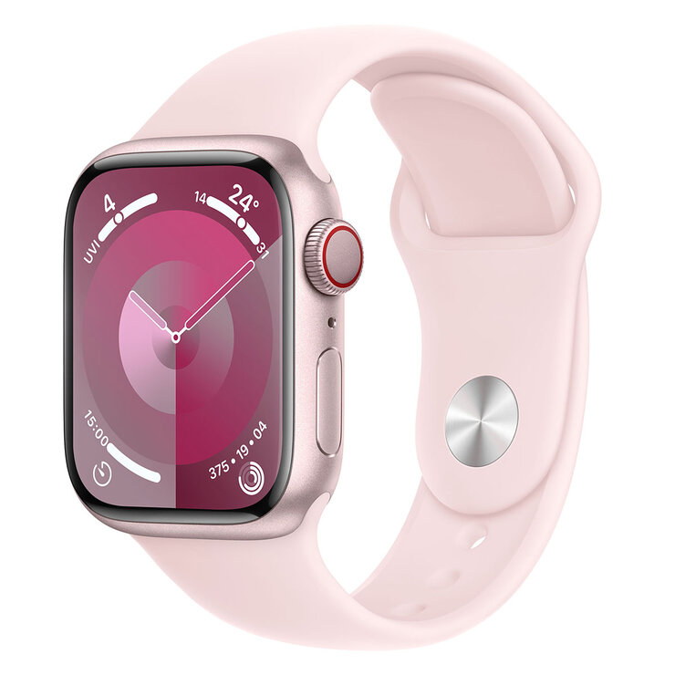Apple Watch Series 9 Cellular, 41mm Pink Aluminium Case with Light Pink Sport Band M/L, MRJ03QA/A
