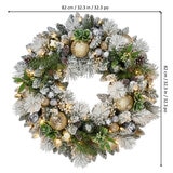 32 Inch Flocked Pre-Lit Decorated Christmas Wreath with 50 Warm White LED Lights