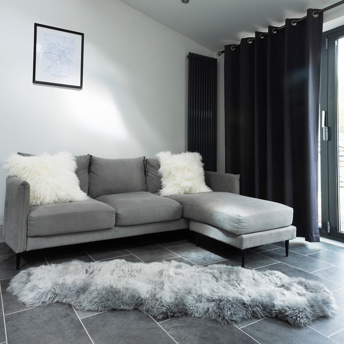 Naturally Sheepskin Double Rug in Silver Grey on floor