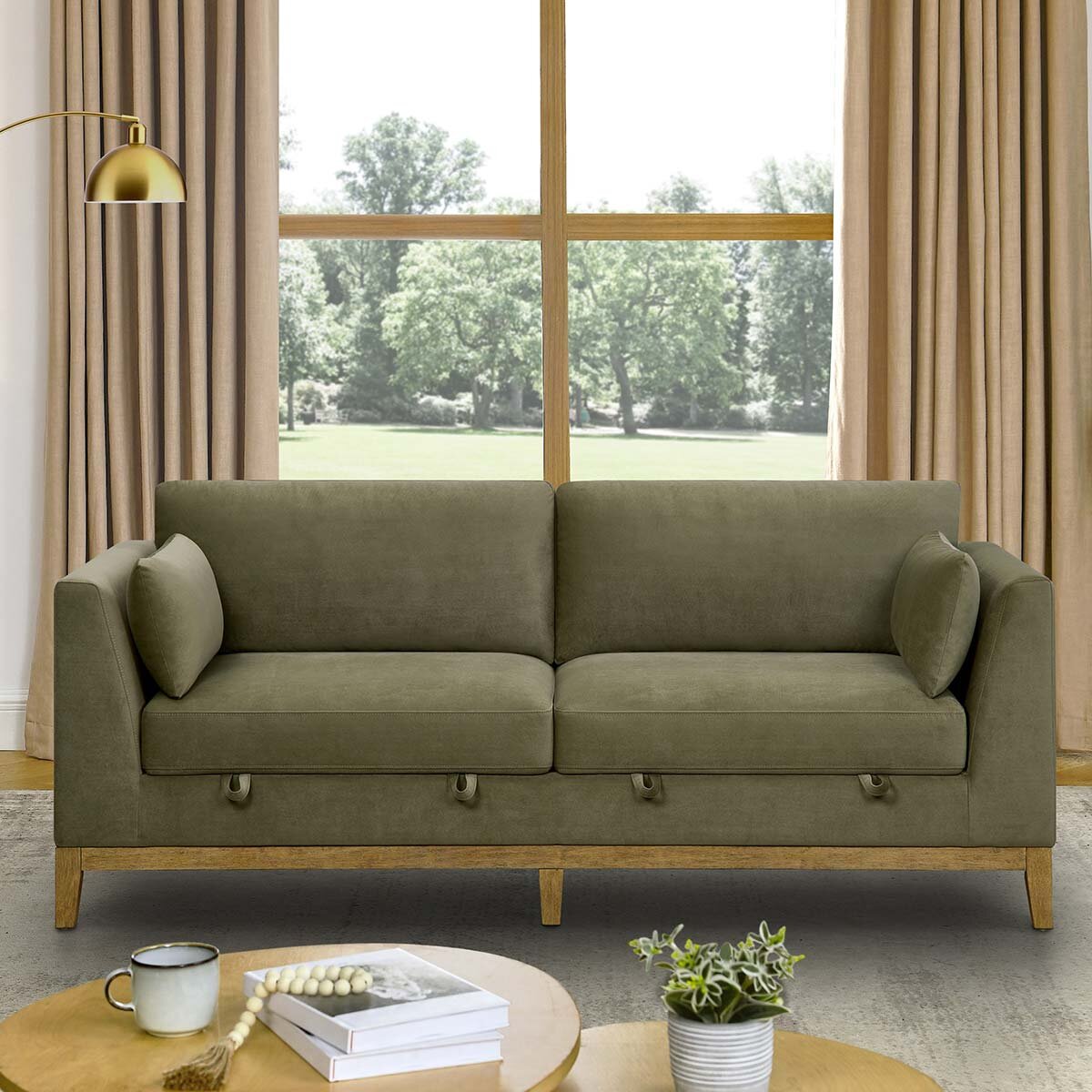 Thomasville Mokena Green Fabric 2 Seater Sofa with Storage Seats