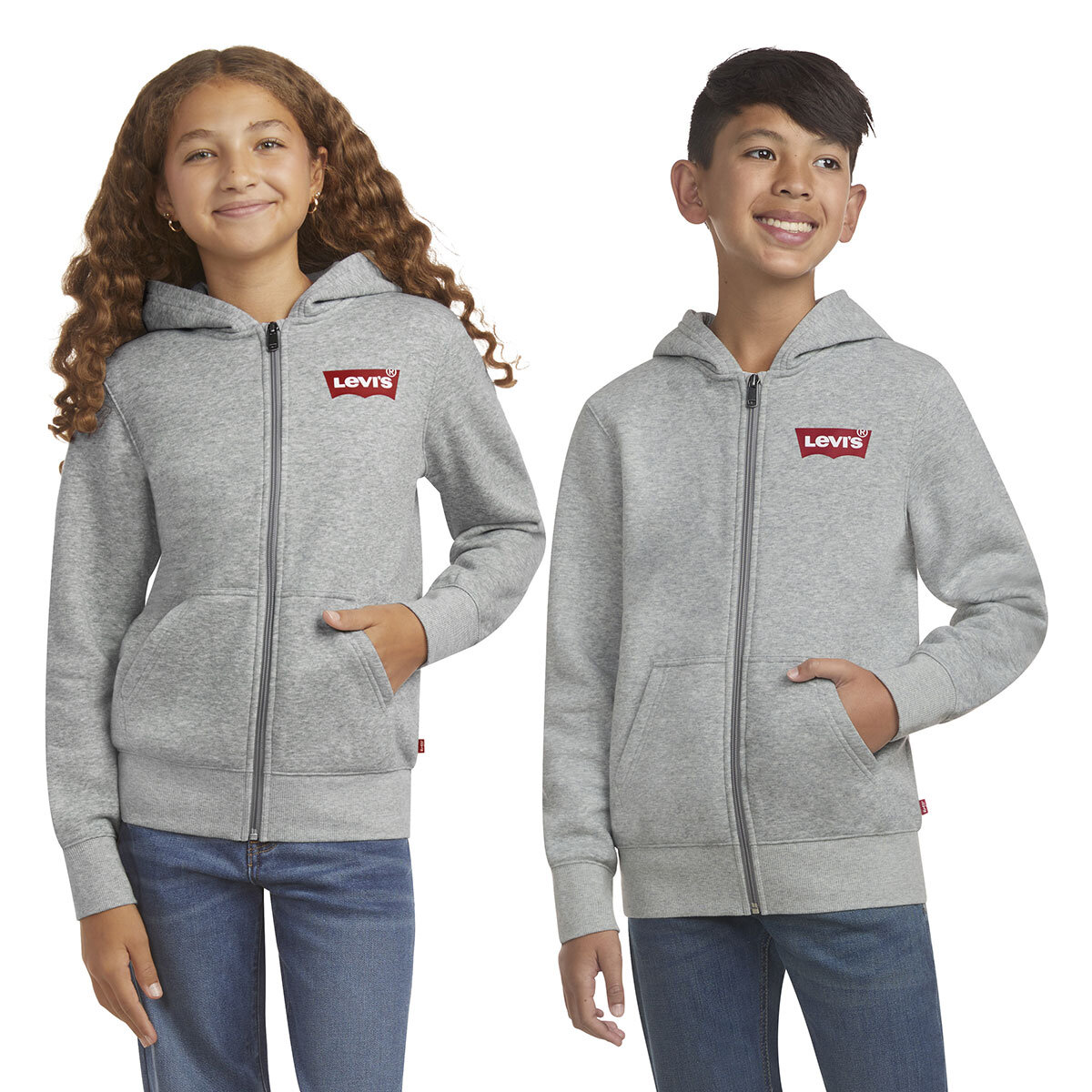 Levi Youth Zip Up Hoodie in Grey